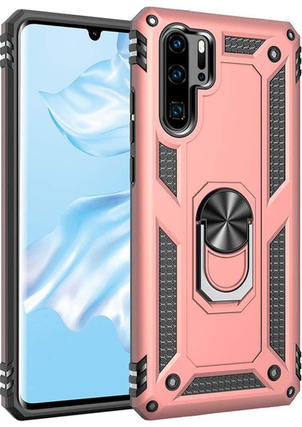 Huawei P30 Pro Kılıf Military Ring Holder Rose Gold