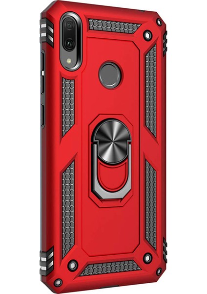 Huawei Y7 Prime 2019 Kılıf Military Ring Holder Kırmızı