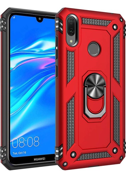 Huawei Y7 Prime 2019 Kılıf Military Ring Holder Kırmızı fiyatları