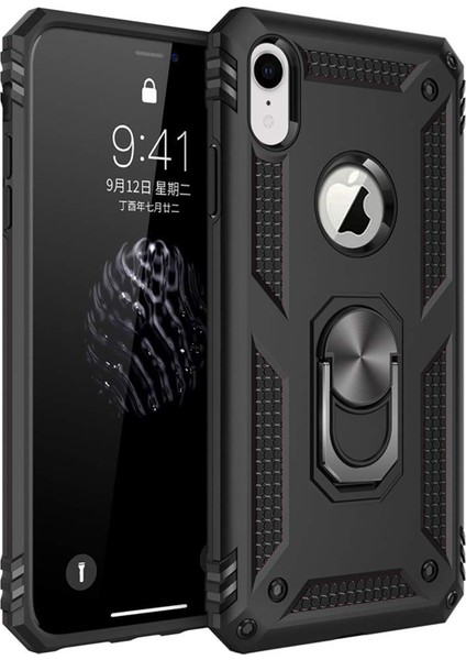 Apple iPhone Xr Kılıf Military Ring Holder Siyah
