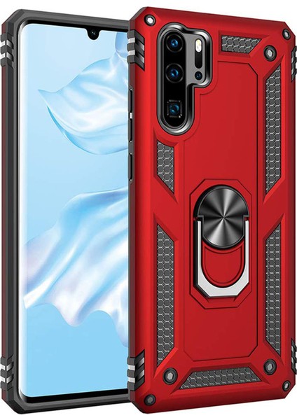 Huawei P30 Pro Kılıf Military Ring Holder Kırmızı