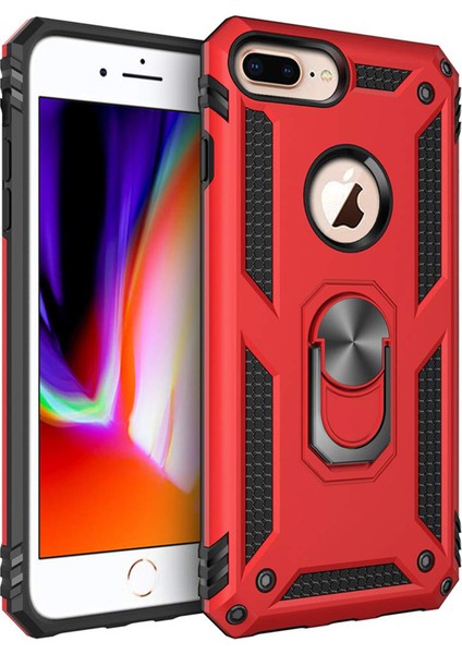 Apple iPhone 8 Plus Kılıf Military Ring Holder Kırmızı