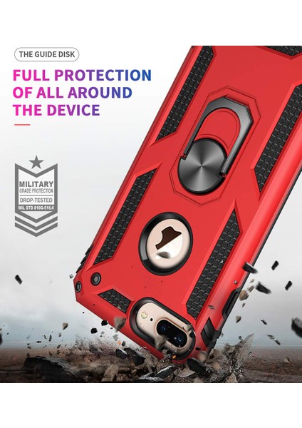 Apple iPhone 8 Plus Kılıf Military Ring Holder Kırmızı