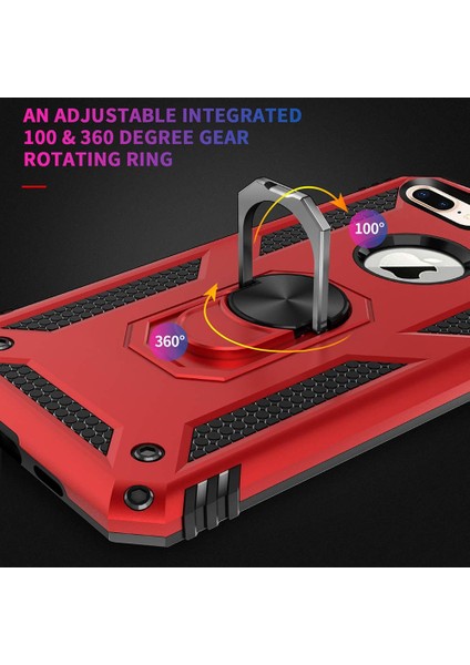 Apple iPhone 8 Plus Kılıf Military Ring Holder Kırmızı
