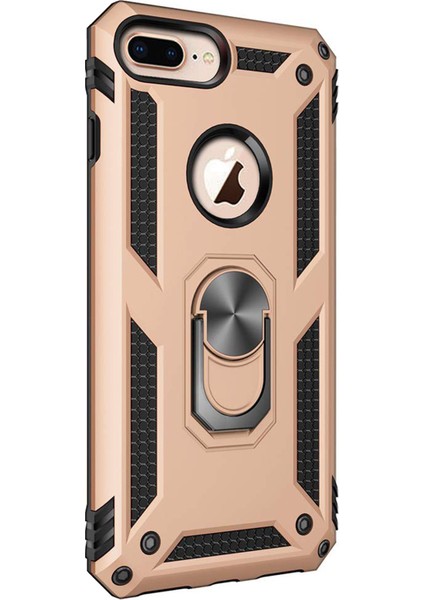 Apple iPhone 8 Plus Kılıf Military Ring Holder Gold