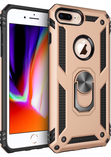 Apple iPhone 8 Plus Kılıf Military Ring Holder Gold