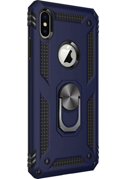 Apple iPhone x Kılıf Military Ring Holder Lacivert