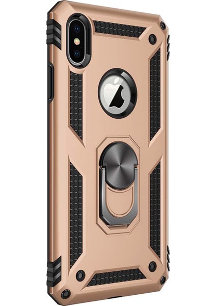 Apple iPhone x Kılıf Military Ring Holder Gold