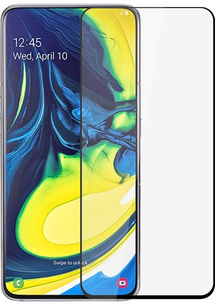 Samsung Galaxy A80 Tam Kaplayan Temperli Cam Ekran Koruyucu Siyah