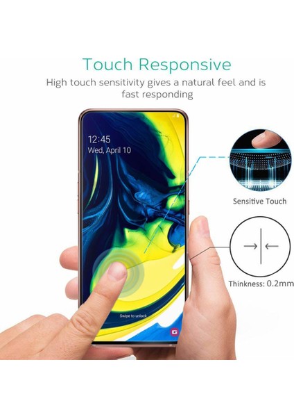 Samsung Galaxy A80 Tam Kaplayan Temperli Cam Ekran Koruyucu Siyah