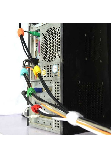 Kablo Düzenleyici Renkli VGA Aux Hdmı Elektrik Kablosu Cırt Cırt Kablo Bağı 18'li modelleri