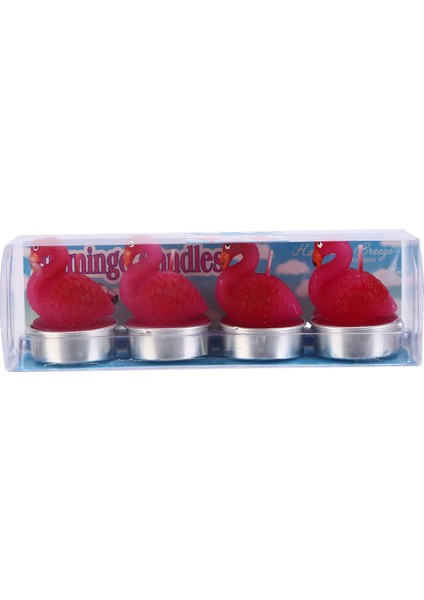 Dekoratif 4 Lü Mum Seti Flamingo Şekilli Koyu Pembe