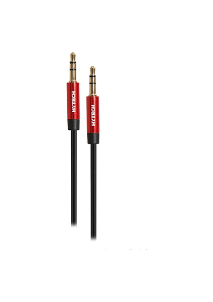 HY-X72 1m Kırmızı Metal Konektörlü 3.5mm Stereo Ses Kablosu