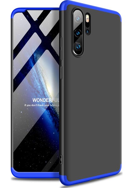 Huawei P30 Pro Kılıf Double Dip 360 Protective Siyah Mavi