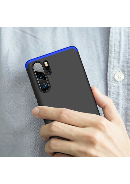 Huawei P30 Pro Kılıf Double Dip 360 Protective Siyah Mavi