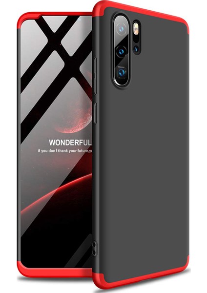 Huawei P30 Pro Kılıf Double Dip 360 Protective Siyah Kırmızı