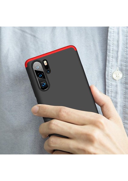 Huawei P30 Pro Kılıf Double Dip 360 Protective Siyah Kırmızı