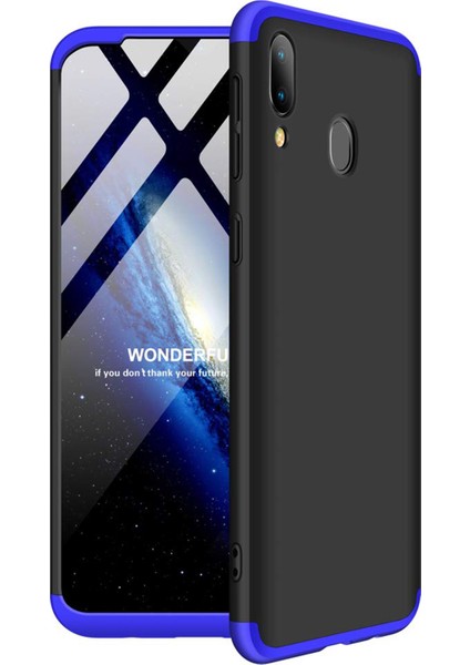 Samsung Galaxy A20 Kılıf Double Dip 360 Protective Siyah Mavi