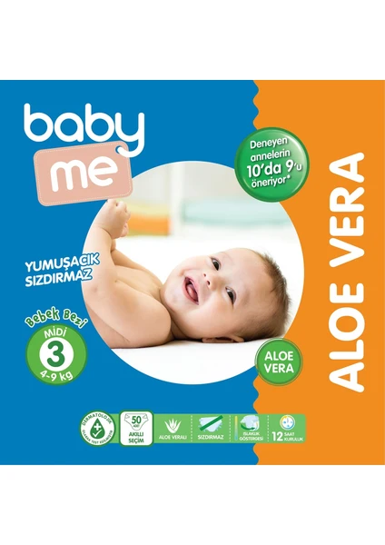 Baby Me Aloe Vera Midi 3 Numara Bebek Bezi 4 - 9 Kg 50 Adet