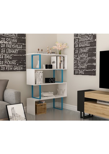 Adrıana Kitaplık Mavi-Beyaz