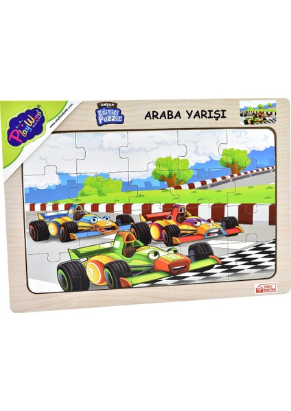 Ahşap Eğitici Puzzle / Araba Yarışı