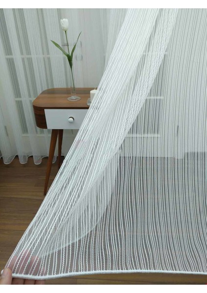 AR01811 Armürlü 1/3 Sık Pileli Dalga Çizgili Düz Tül Perde - 550x240 cm