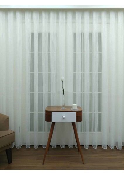 AR01811 Armürlü 1/3 Sık Pileli Dalga Çizgili Düz Tül Perde - 550x240 cm fırsatları