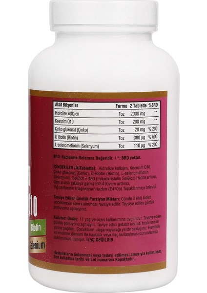 Hidrolize Collagen 2000 Mg Coenzyme Q10 200 Mg Selenium Çinko Biotin 90 Tablet