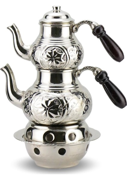 Yıldız İşlemeli Küçük Bakır Çaydanlık ve Osmanlı Ocağı