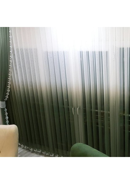 1/2,5 Orta Pileli Duru Degrade Yeşil Grek Etek Desenli Düz Tül Perde - 100x270 cm modelleri