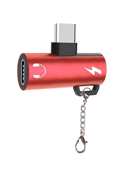 Anahtarlık Dual USB Type-C Şarj Dönüştürücü Adaptör Kırmızı