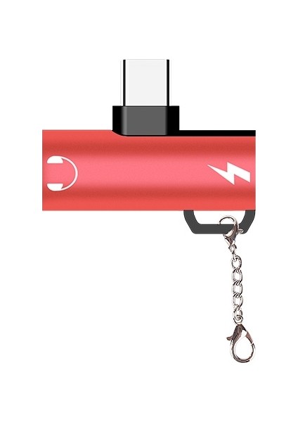 Anahtarlık Dual USB Type-C Şarj Dönüştürücü Adaptör Kırmızı
