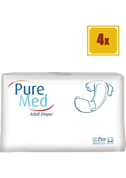 Pure Med  Belbantlı Medium Yetişkin Hasta Bezi 30 Adet 4'lü Set