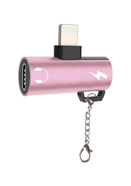 iPhone Uyumlu Dual Lightning Girişli Şarj Dönüştürücü Adaptör Rose Gold