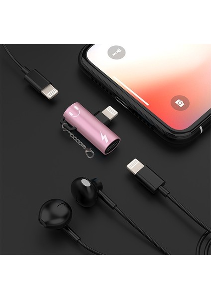 iPhone Uyumlu Dual Lightning Girişli Şarj Dönüştürücü Adaptör Rose Gold fiyatları