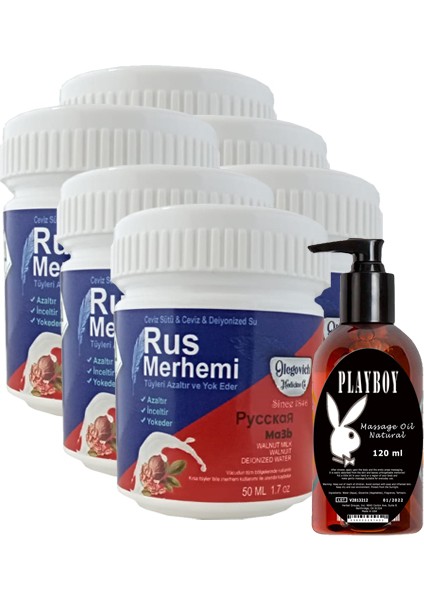 Olegovich Medicine Rusmerhemi 6 Adet 50ml Tüy Azaltıcı İnceltici Krem İle Playboy Aromasız Masaj Yağı