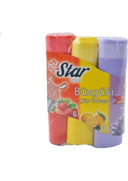 Plus Büzgülü Çöp Torbası 55X60 cm 3' Lü Eko Paket (Lavanta-Çilek-Limon)