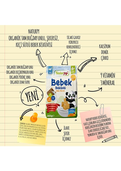 Organik Tam Buğday Unlu Keçi Sütlü Bebek Bisküvisi 300 gr 6 Ay ve Üzeri Bebekler İçin fiyatları