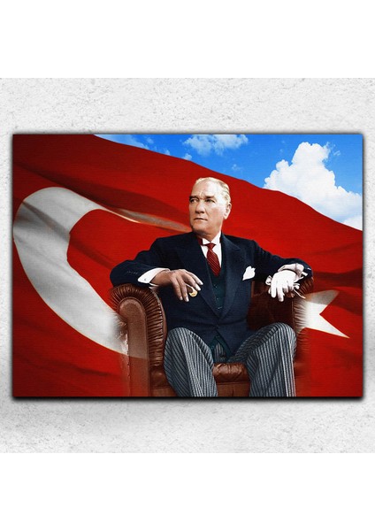 Bayraklı Atatürk Portresi Dekoratif Kanvas Tablo