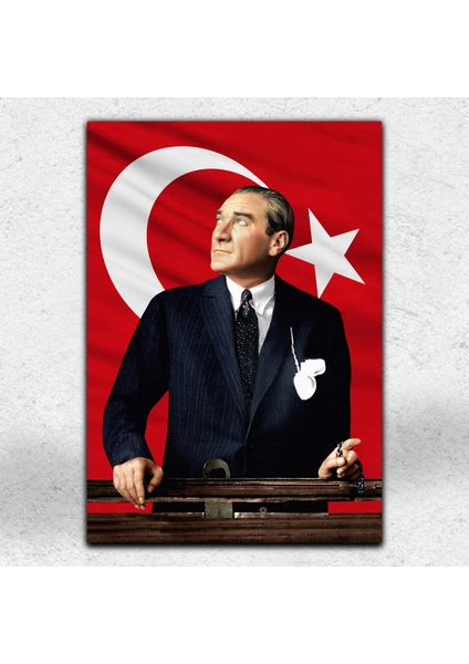 İyi Olsun Bayraklı Atatürk Portresi  Kanvas Tablo