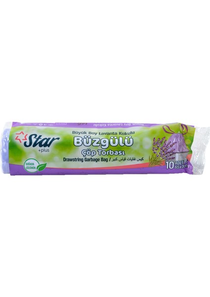 Plus Büzgülü Çöp Torbası Büyük Boy 65X70 cm. Lavanta Kokulu (1 Koli)=(50 Rulo Paket)