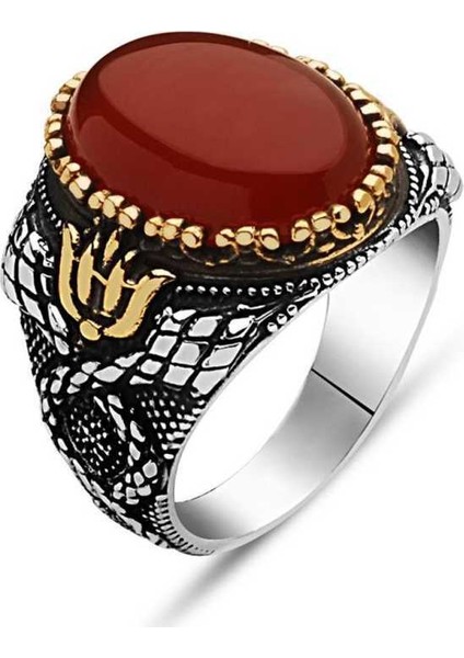 Gümüş Akik Taşlı Erkek Yüzük