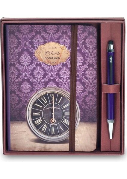 Retro Clock A6 Çizgili Defter + Smartpen Mor Tükenmez Kalem