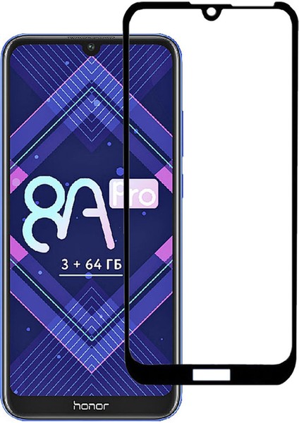 Huawei Honor 8A Pro Tam Kaplayan Çerçeveli Tempered Ekran Koruyucu - Siyah