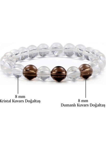 8 mm Kristal Kuvars Dumanlı Kuvars Doğal Taş Kadın Bileklik