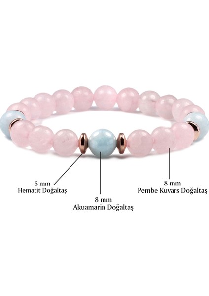 8 mm Pembe Kuvars Akuamarin Doğal Taş Kadın Bileklik fiyatları