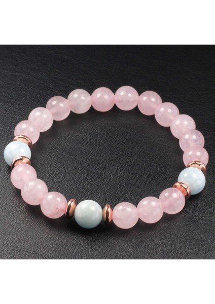 8 mm Pembe Kuvars Akuamarin Doğal Taş Kadın Bileklik indirimleri