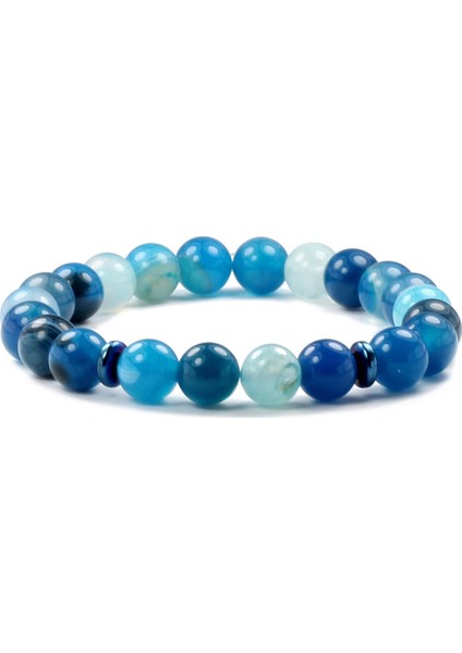 8 mm Mavi Madagaskar Akik Doğal Taş Kadın Bileklik