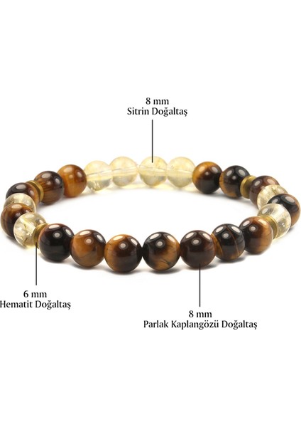 8 mm Kaplangözü Sitrin Doğal Taş Erkek Bileklik fiyatları