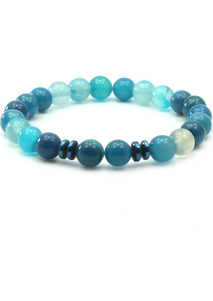 8 mm Mavi Madagaskar Akik Doğal Taş Unisex Bileklik